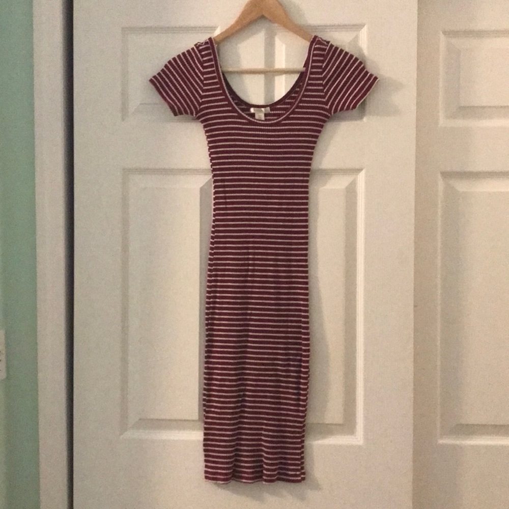 Red and white striped maxi dress